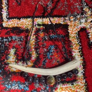 Real Natural Stone Tigers Eye Deer Antler Statement Necklace